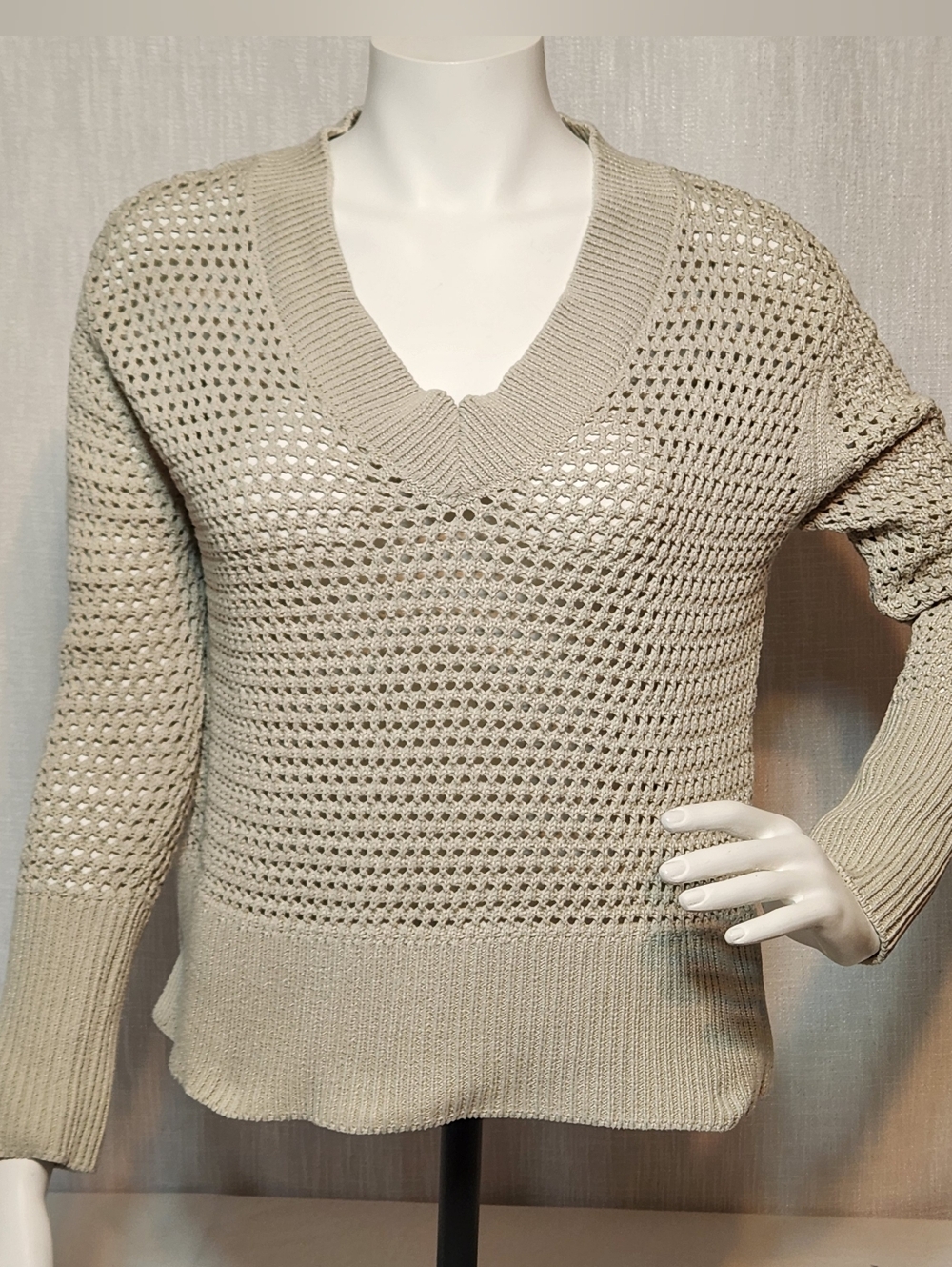 SIX/FIFTY Cameron Crochet Sweater Color Bone 100% Cotton Size XS